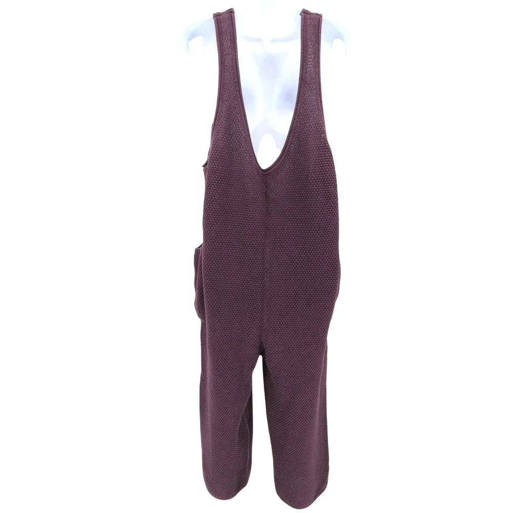 NWT‎ Free People Beach Hailee Cozy Jumpsuit M Vintage Wine Wide Leg Knit Boho